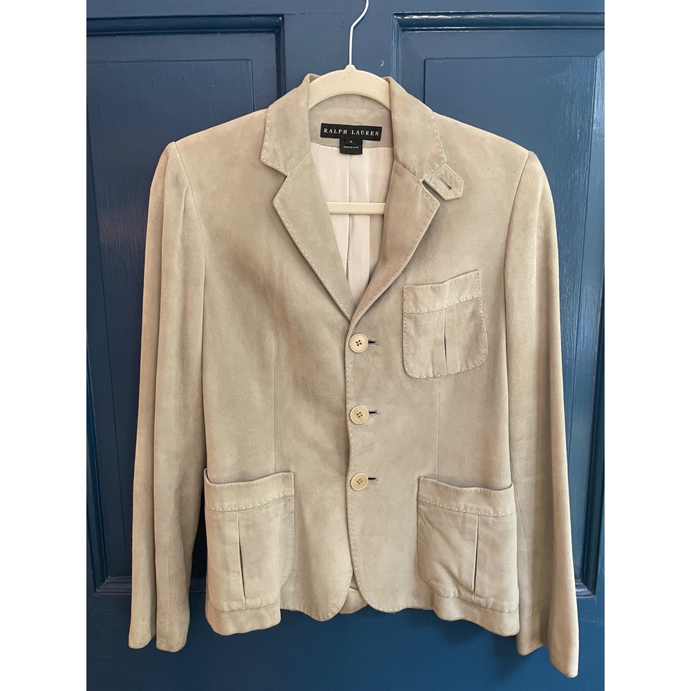 Ralph Lauren Goat Suede Jacket Pick Stitch Neutral Blazer Size 6 Y2K